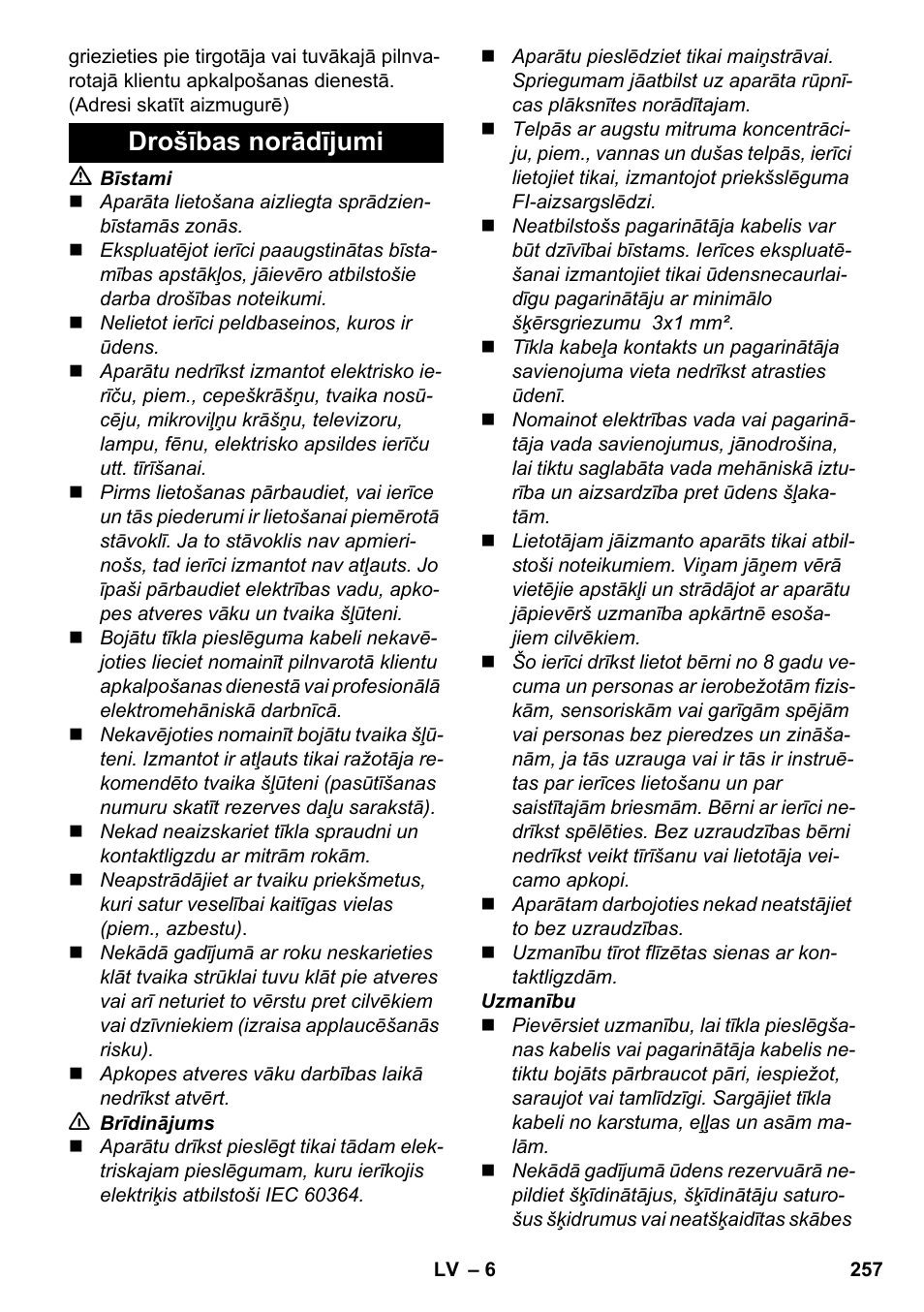 Drošības norādījumi | Karcher SC 4-100 CB User Manual | Page 257 / 314