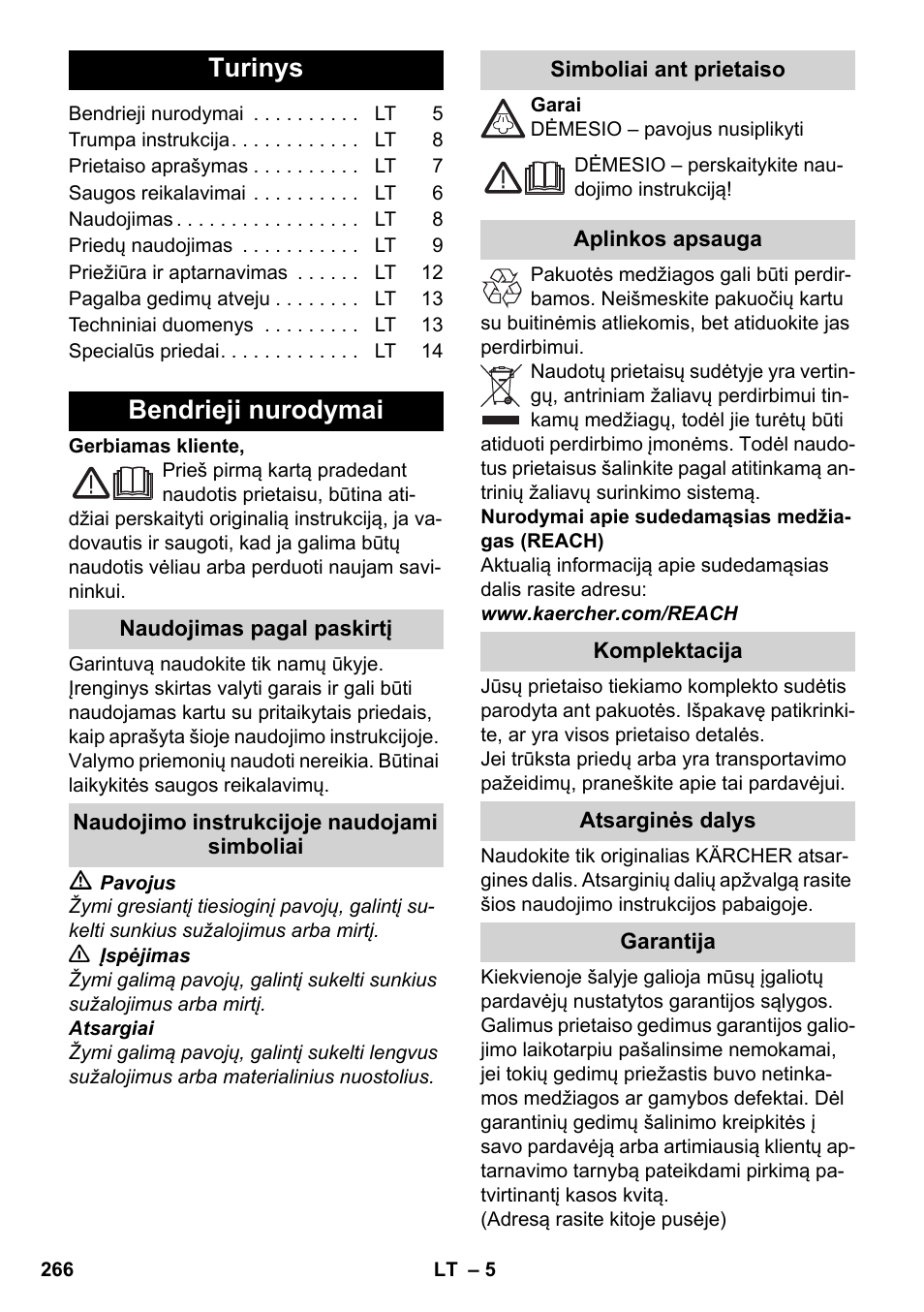 Lietuviškai, Turinys, Bendrieji nurodymai | Karcher SC 4-100 CB User Manual | Page 266 / 314