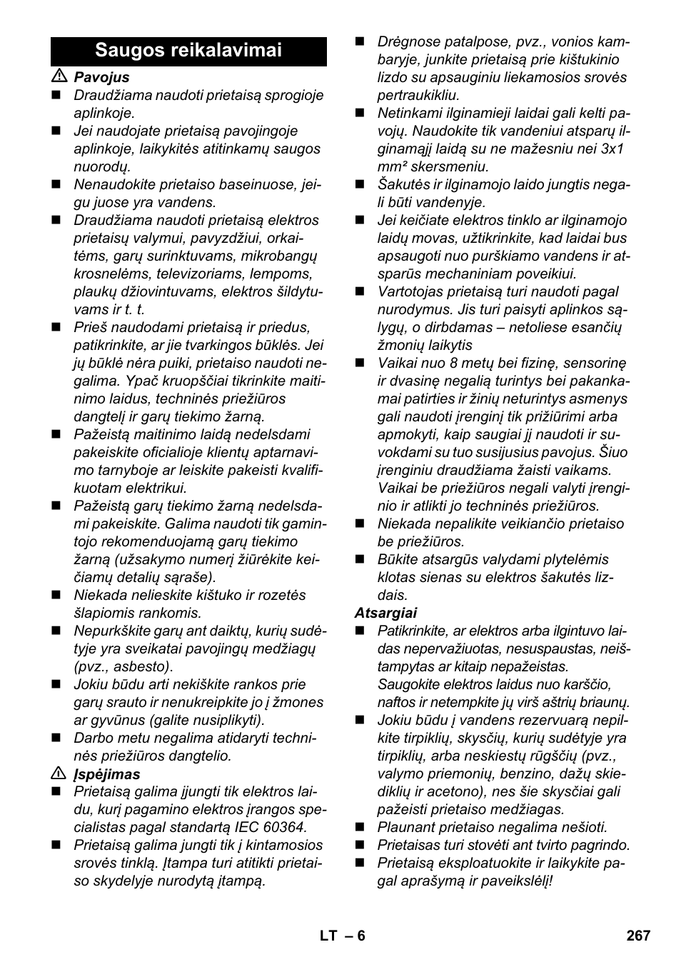 Saugos reikalavimai | Karcher SC 4-100 CB User Manual | Page 267 / 314