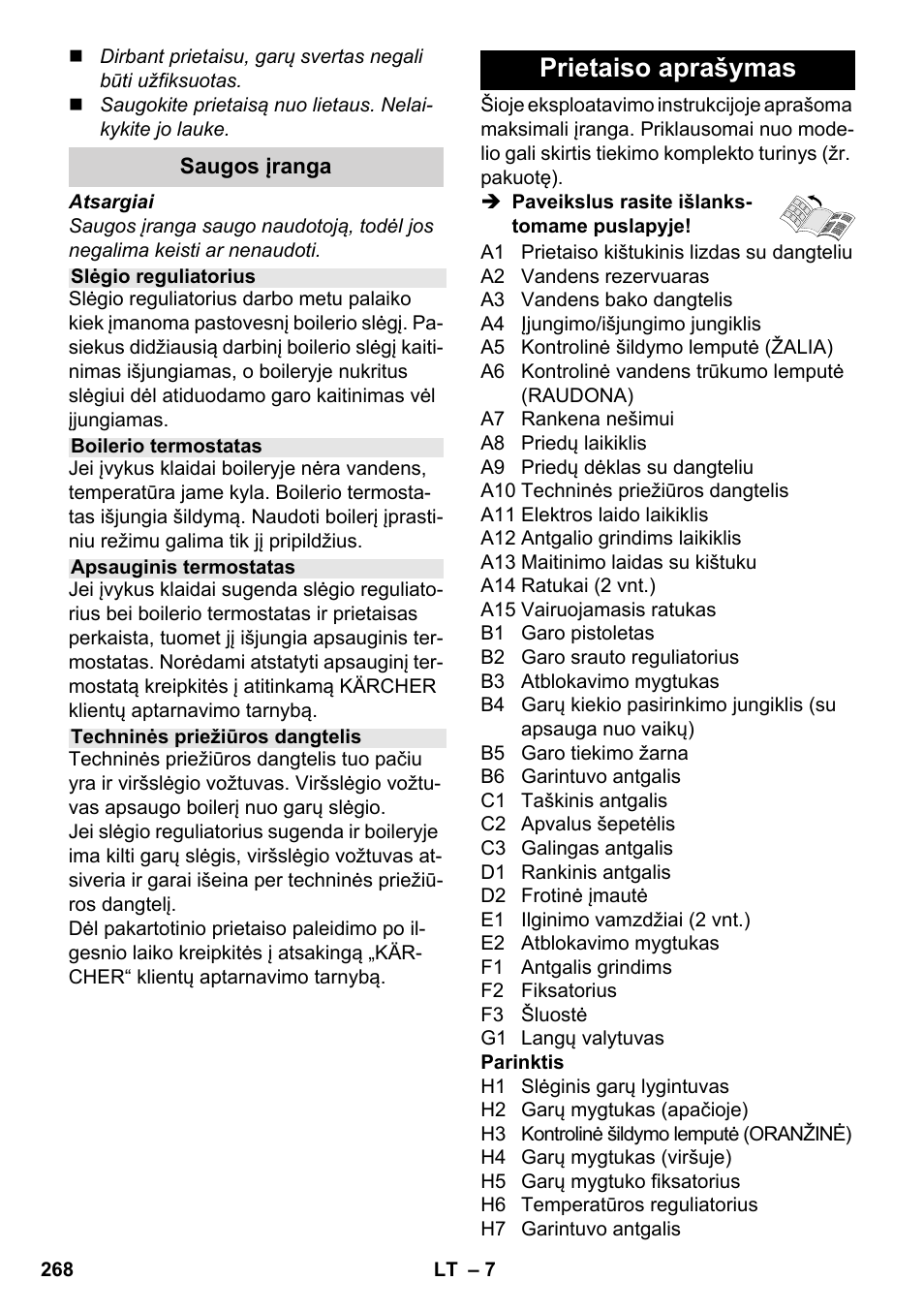 Prietaiso aprašymas | Karcher SC 4-100 CB User Manual | Page 268 / 314