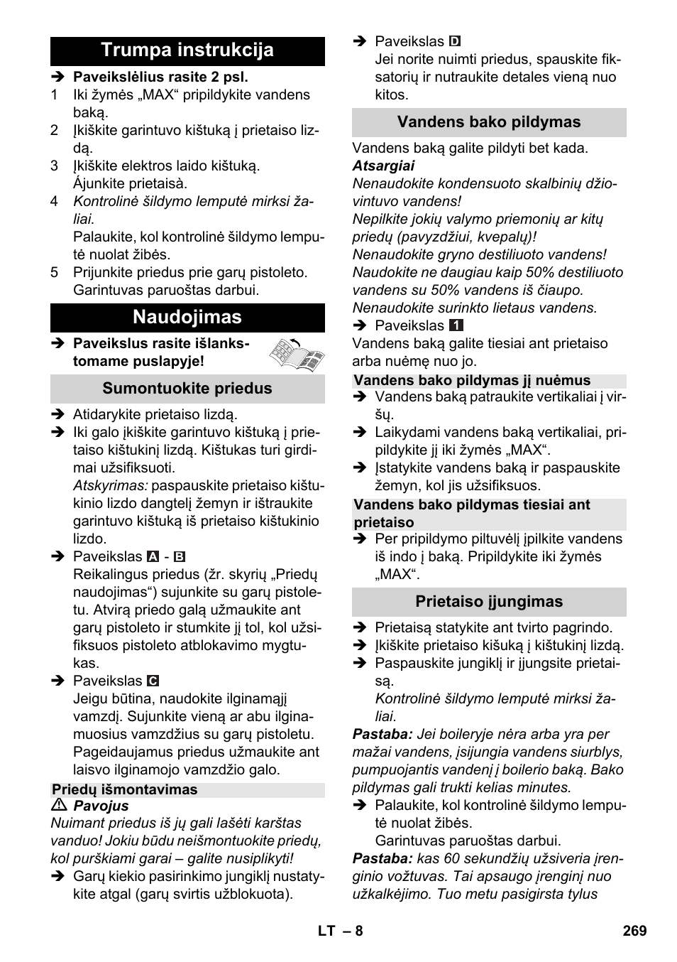 Trumpa instrukcija naudojimas | Karcher SC 4-100 CB User Manual | Page 269 / 314