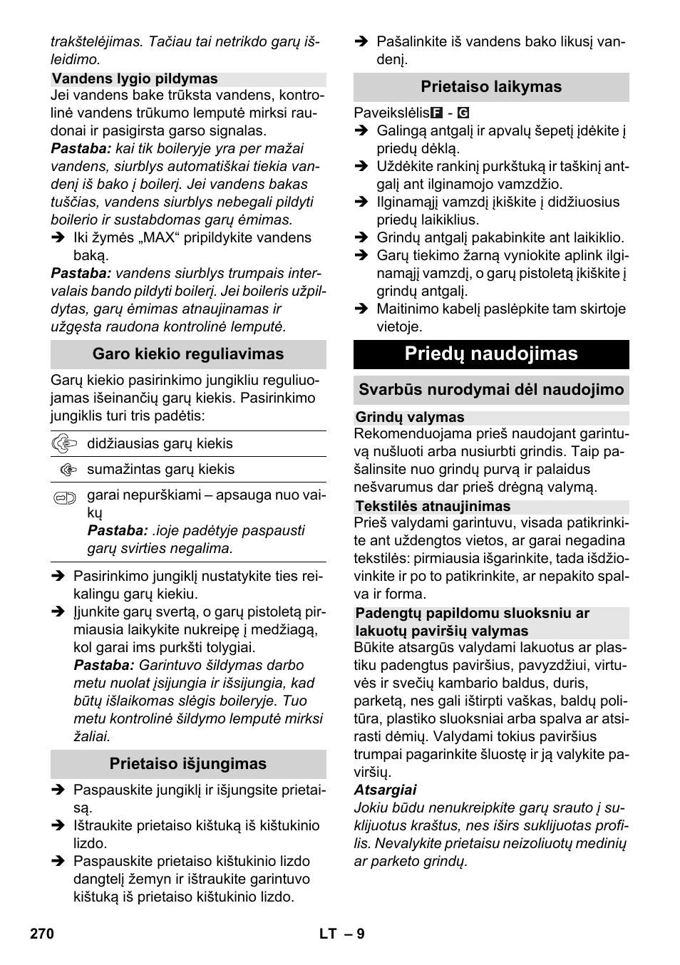 Priedų naudojimas | Karcher SC 4-100 CB User Manual | Page 270 / 314