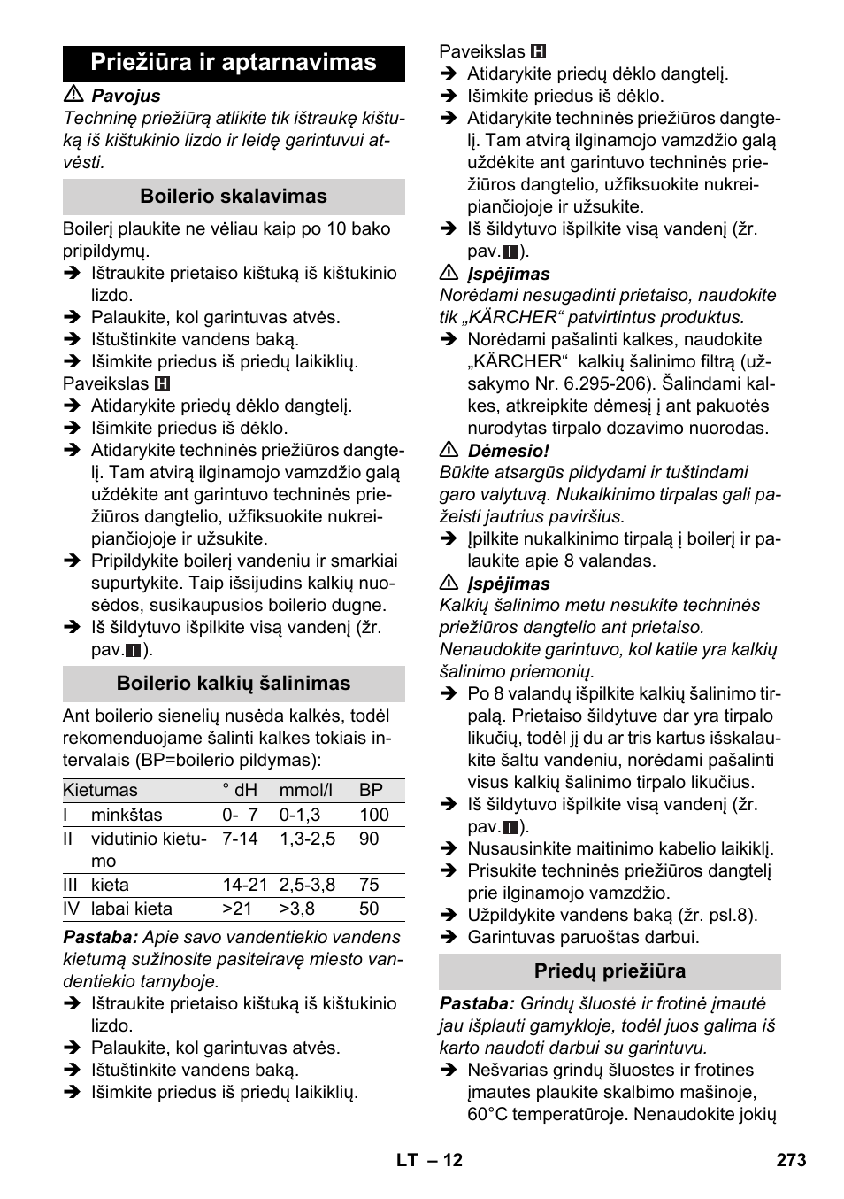 Priežiūra ir aptarnavimas | Karcher SC 4-100 CB User Manual | Page 273 / 314