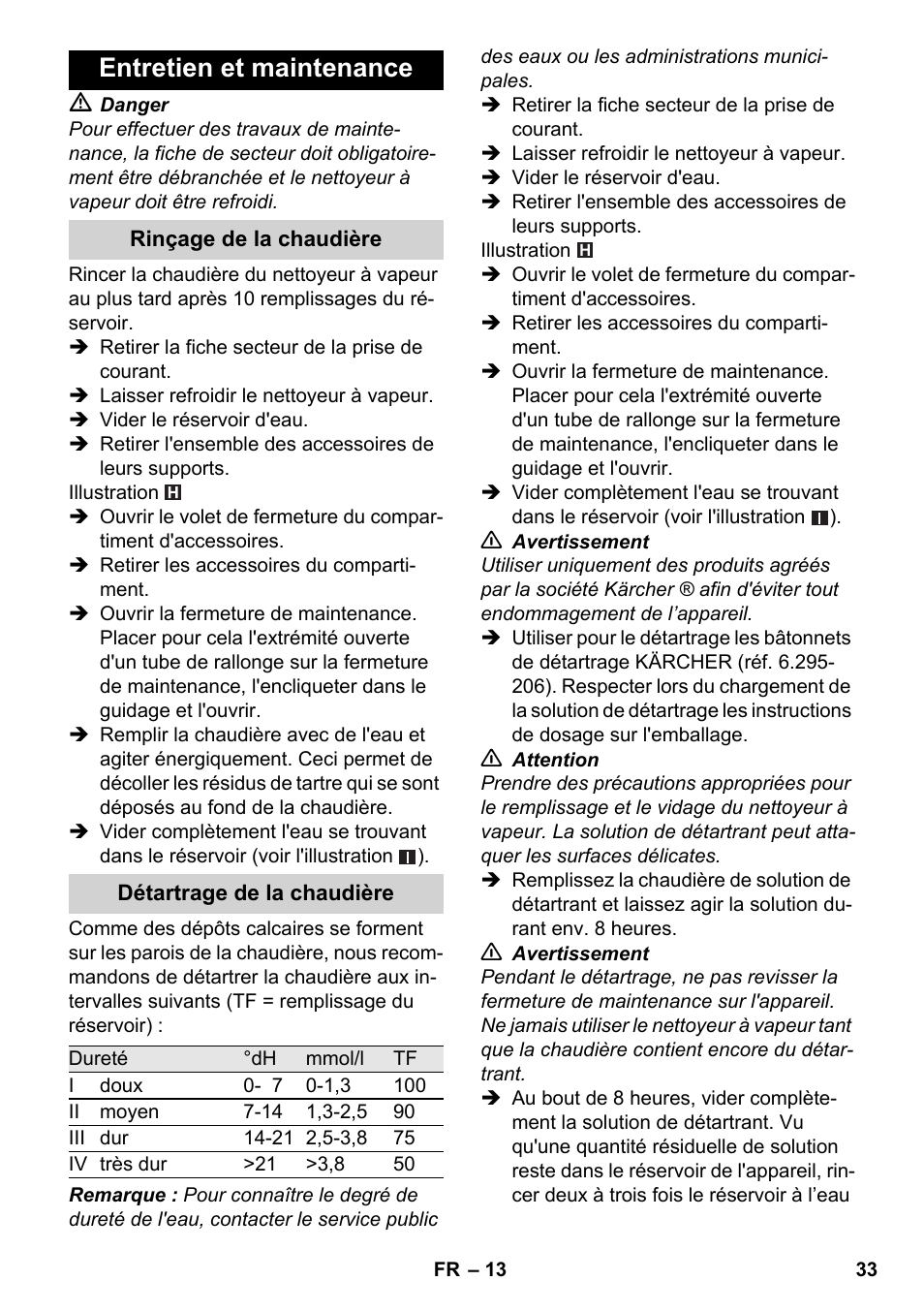 Entretien et maintenance | Karcher SC 4-100 CB User Manual | Page 33 / 314