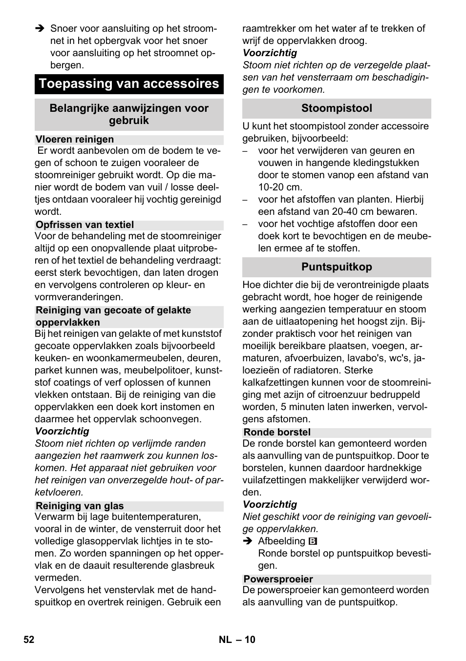 Toepassing van accessoires | Karcher SC 4-100 CB User Manual | Page 52 / 314