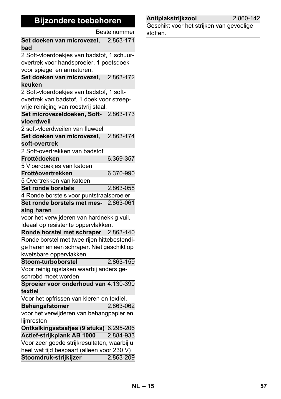 Bijzondere toebehoren | Karcher SC 4-100 CB User Manual | Page 57 / 314