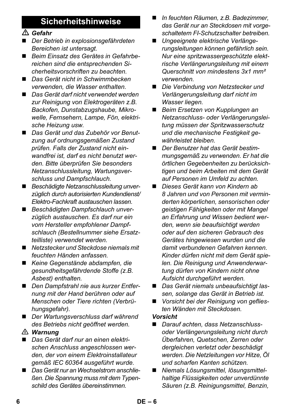 Sicherheitshinweise | Karcher SC 4-100 CB User Manual | Page 6 / 314