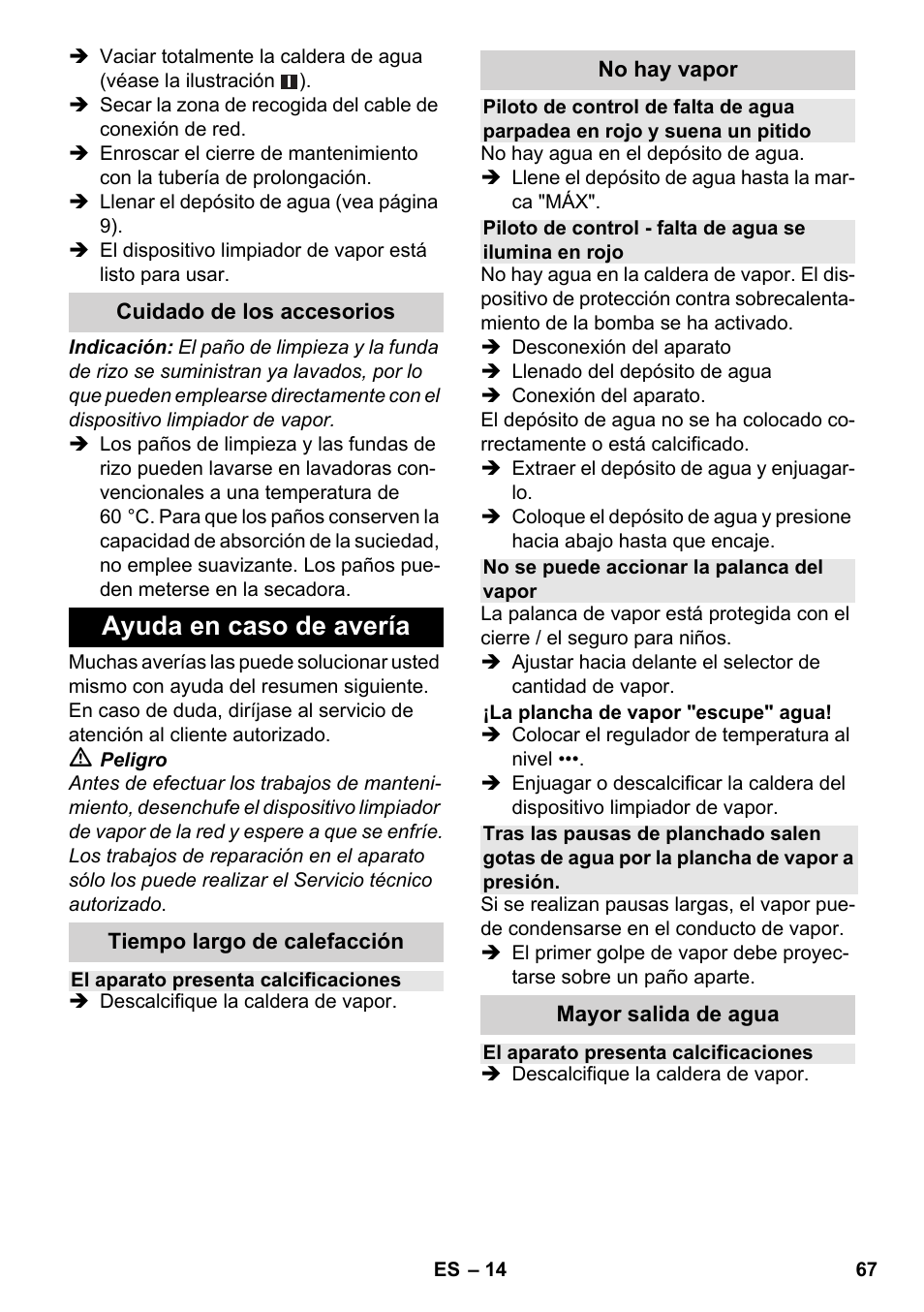 Ayuda en caso de avería | Karcher SC 4-100 CB User Manual | Page 67 / 314