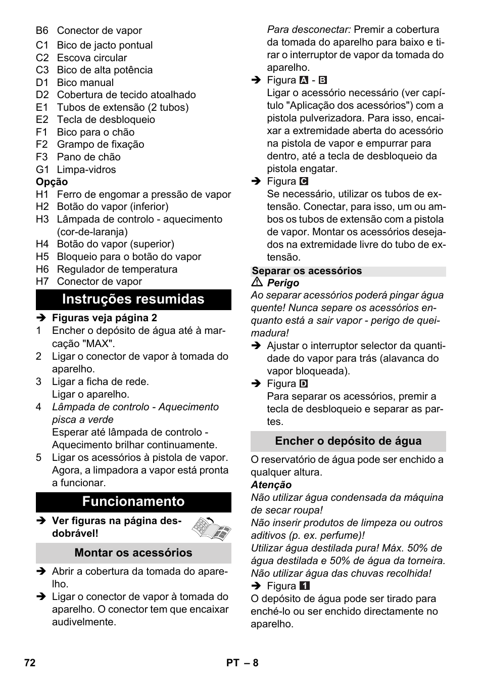 Instruções resumidas funcionamento | Karcher SC 4-100 CB User Manual | Page 72 / 314