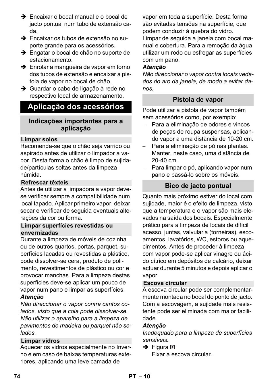 Aplicação dos acessórios | Karcher SC 4-100 CB User Manual | Page 74 / 314