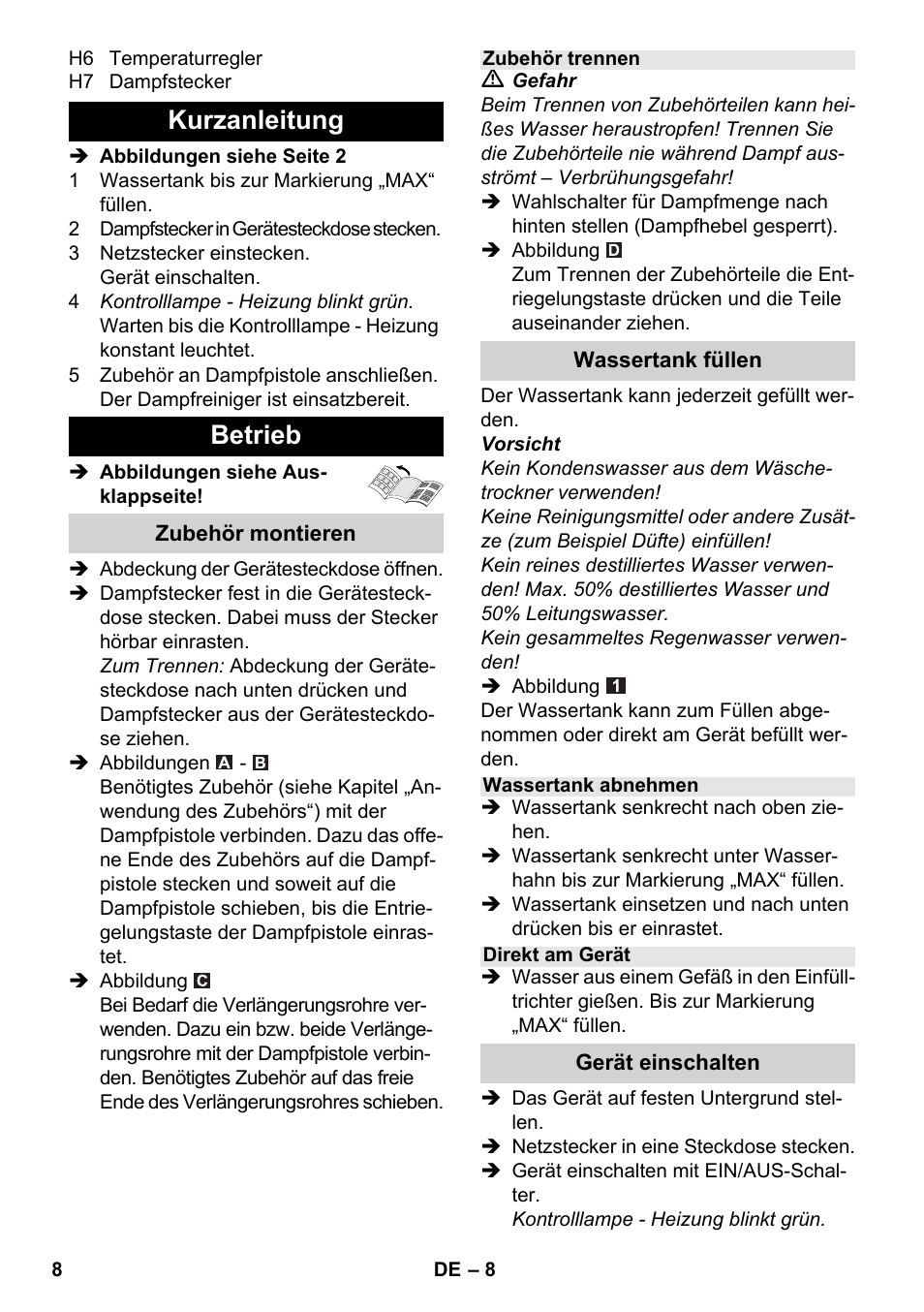 Kurzanleitung betrieb | Karcher SC 4-100 CB User Manual | Page 8 / 314