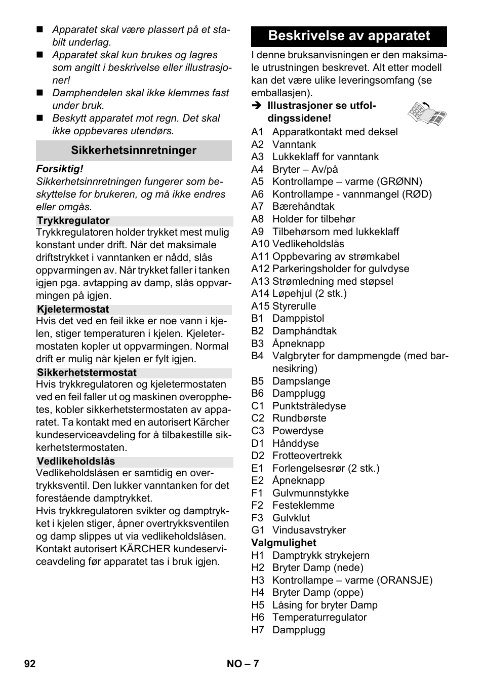 Beskrivelse av apparatet | Karcher SC 4-100 CB User Manual | Page 92 / 314