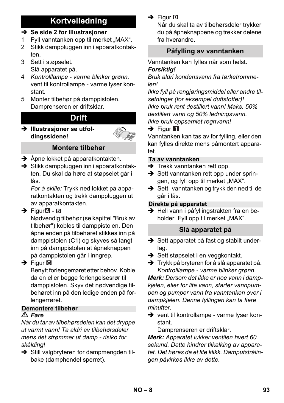 Kortveiledning drift | Karcher SC 4-100 CB User Manual | Page 93 / 314