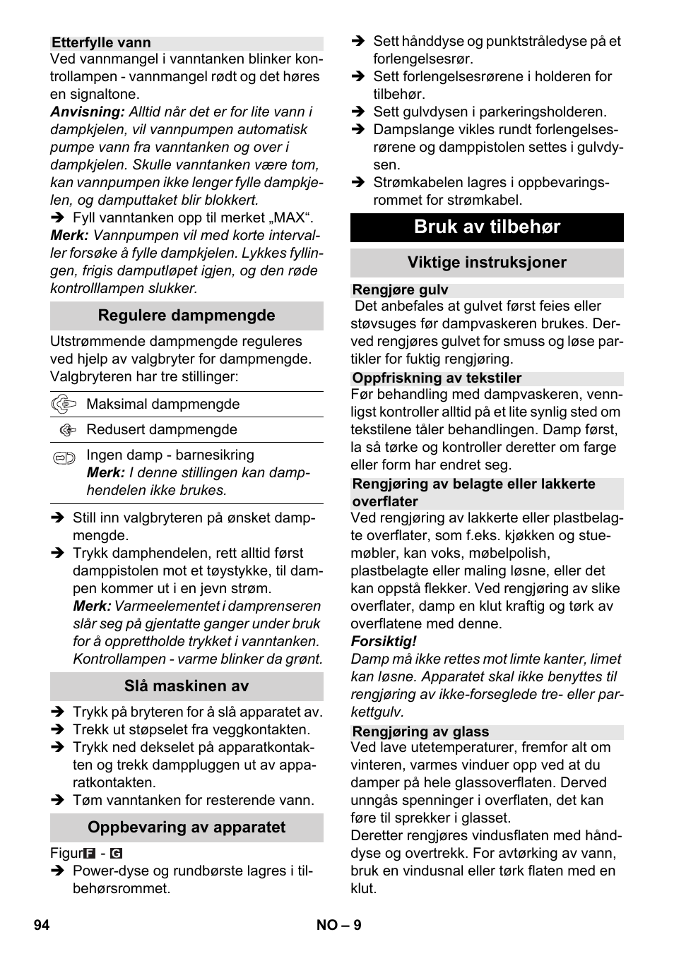 Bruk av tilbehør | Karcher SC 4-100 CB User Manual | Page 94 / 314
