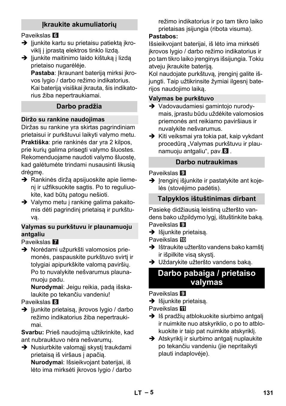 Darbo pabaiga / prietaiso valymas | Karcher WV 60 Plus User Manual | Page 131 / 144