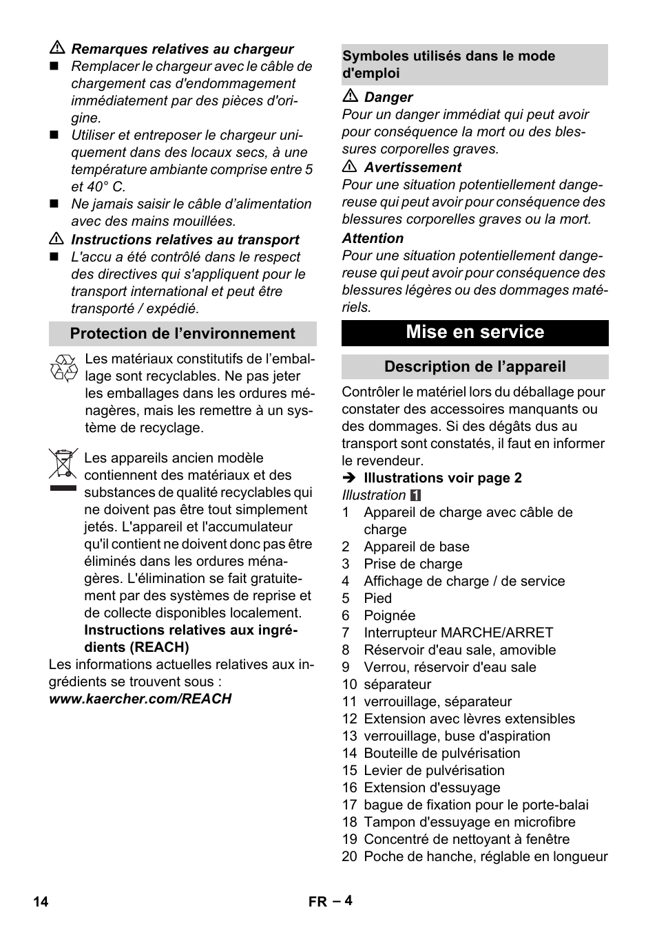 Mise en service | Karcher WV 60 Plus User Manual | Page 14 / 144