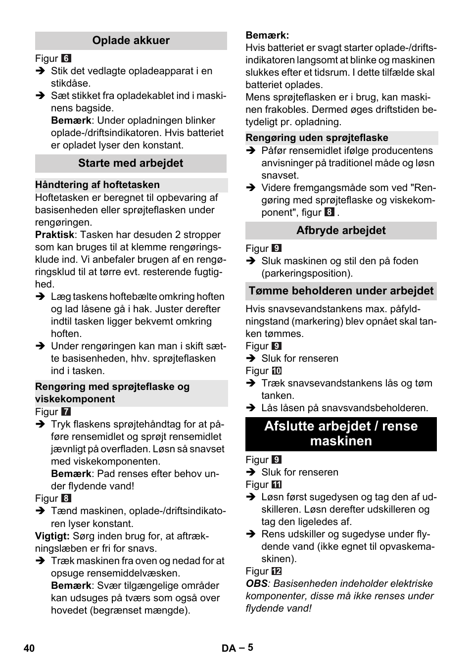 Afslutte arbejdet / rense maskinen | Karcher WV 60 Plus User Manual | Page 40 / 144