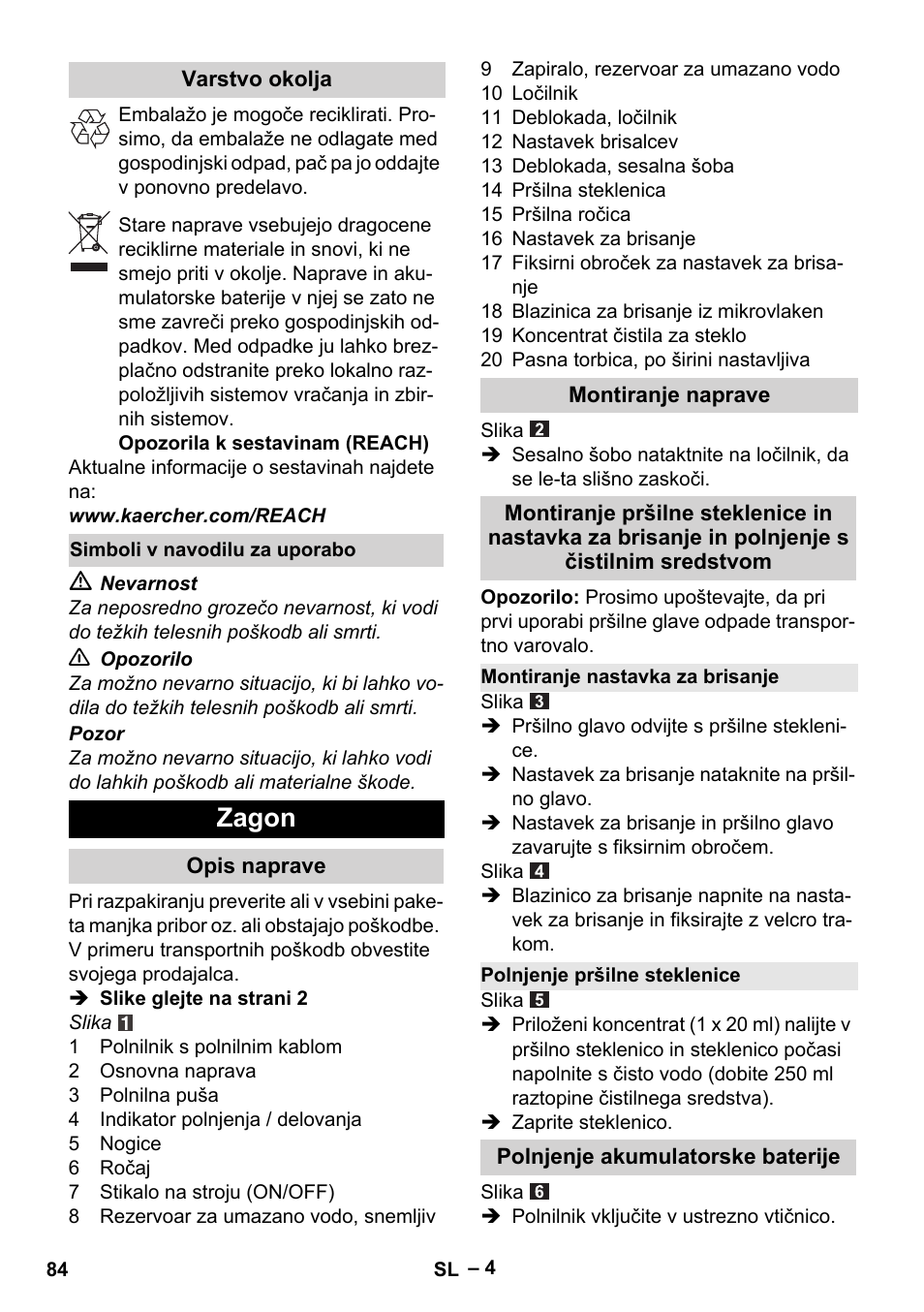 Zagon | Karcher WV 60 Plus User Manual | Page 84 / 144