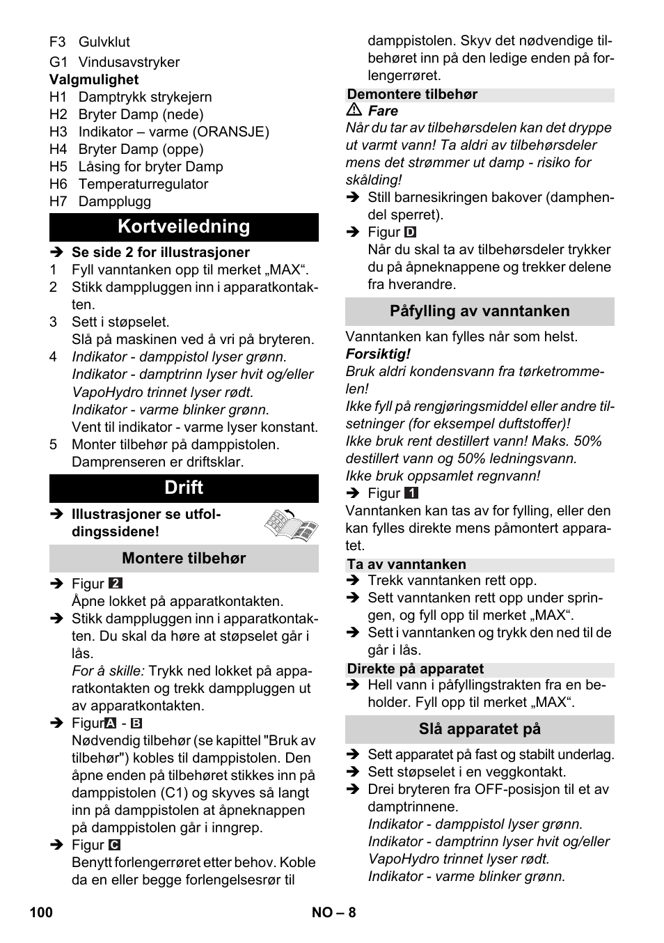 Kortveiledning drift | Karcher SC 6-800 C User Manual | Page 100 / 326