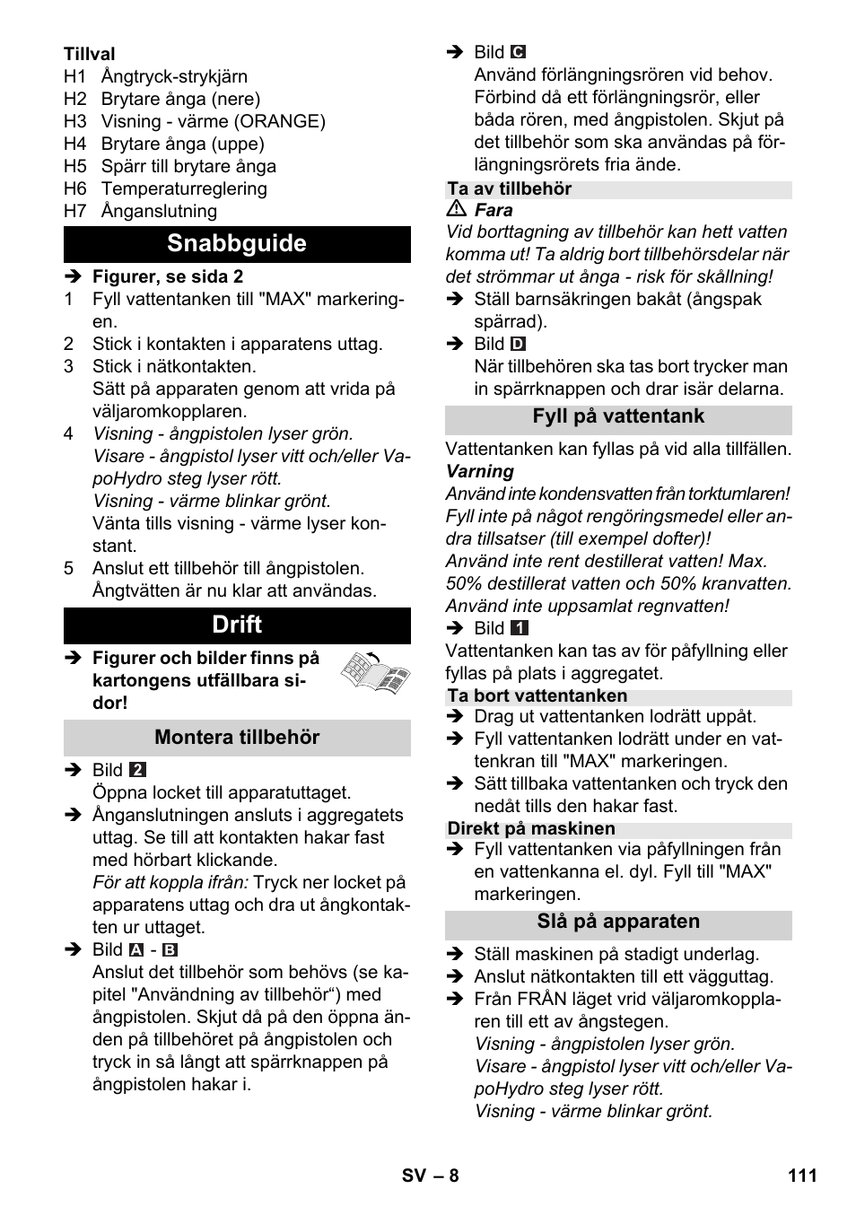 Snabbguide drift | Karcher SC 6-800 C User Manual | Page 111 / 326