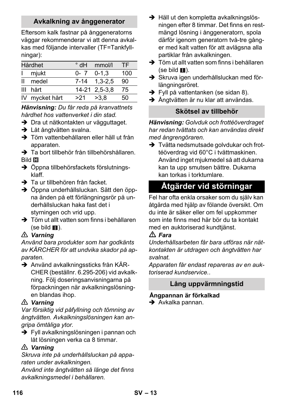 Åtgärder vid störningar | Karcher SC 6-800 C User Manual | Page 116 / 326