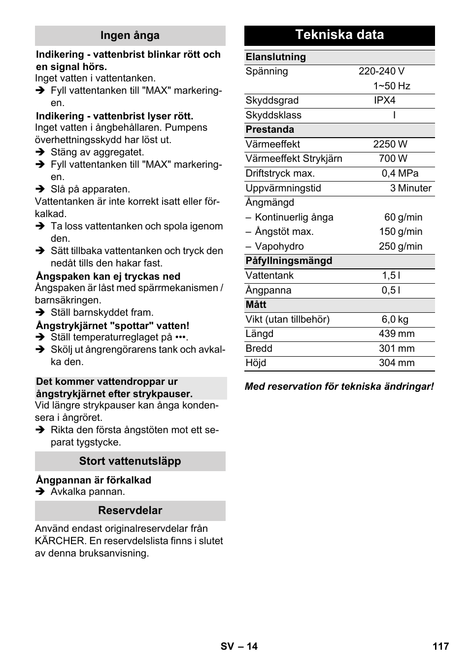 Tekniska data | Karcher SC 6-800 C User Manual | Page 117 / 326