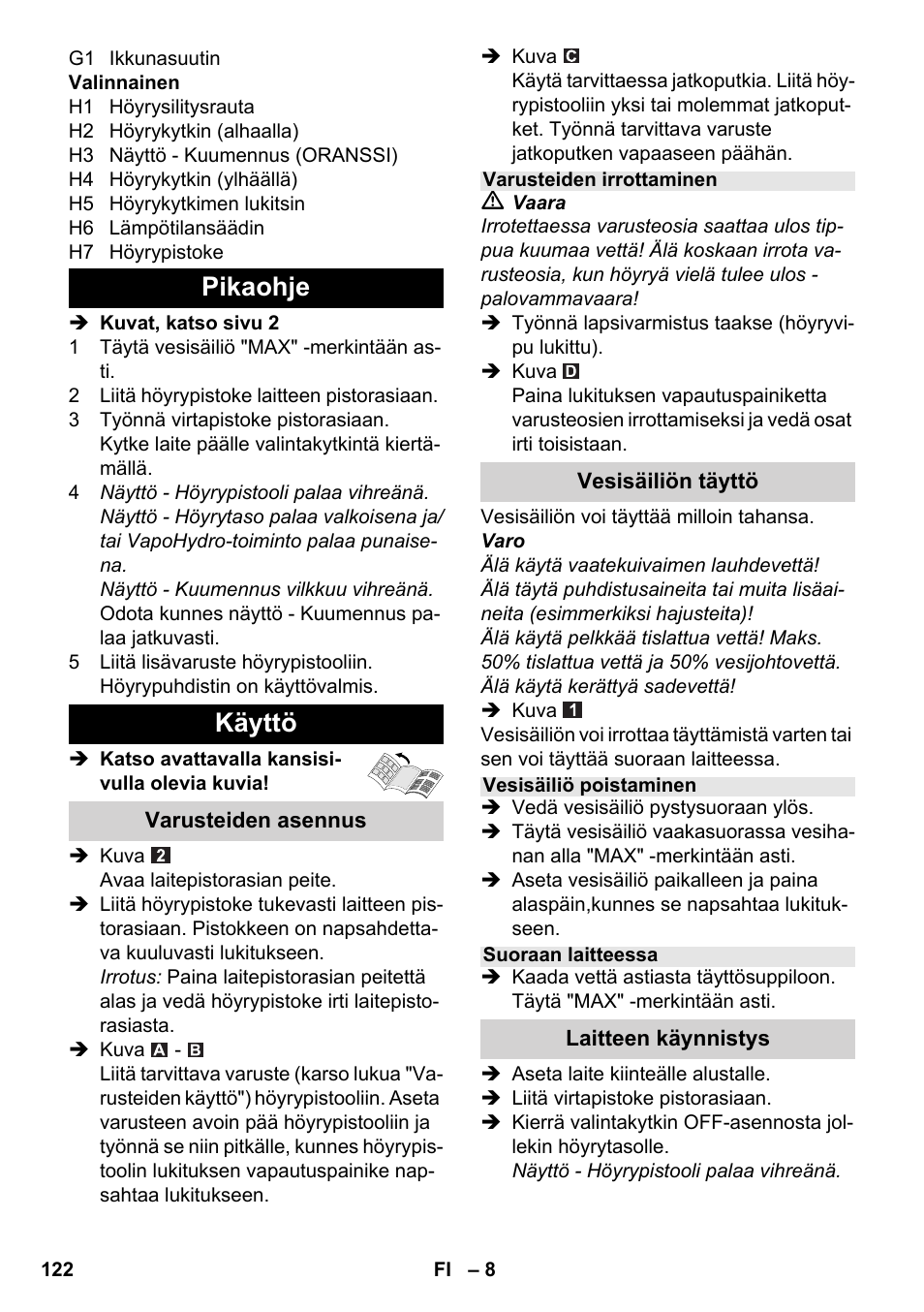 Pikaohje käyttö | Karcher SC 6-800 C User Manual | Page 122 / 326