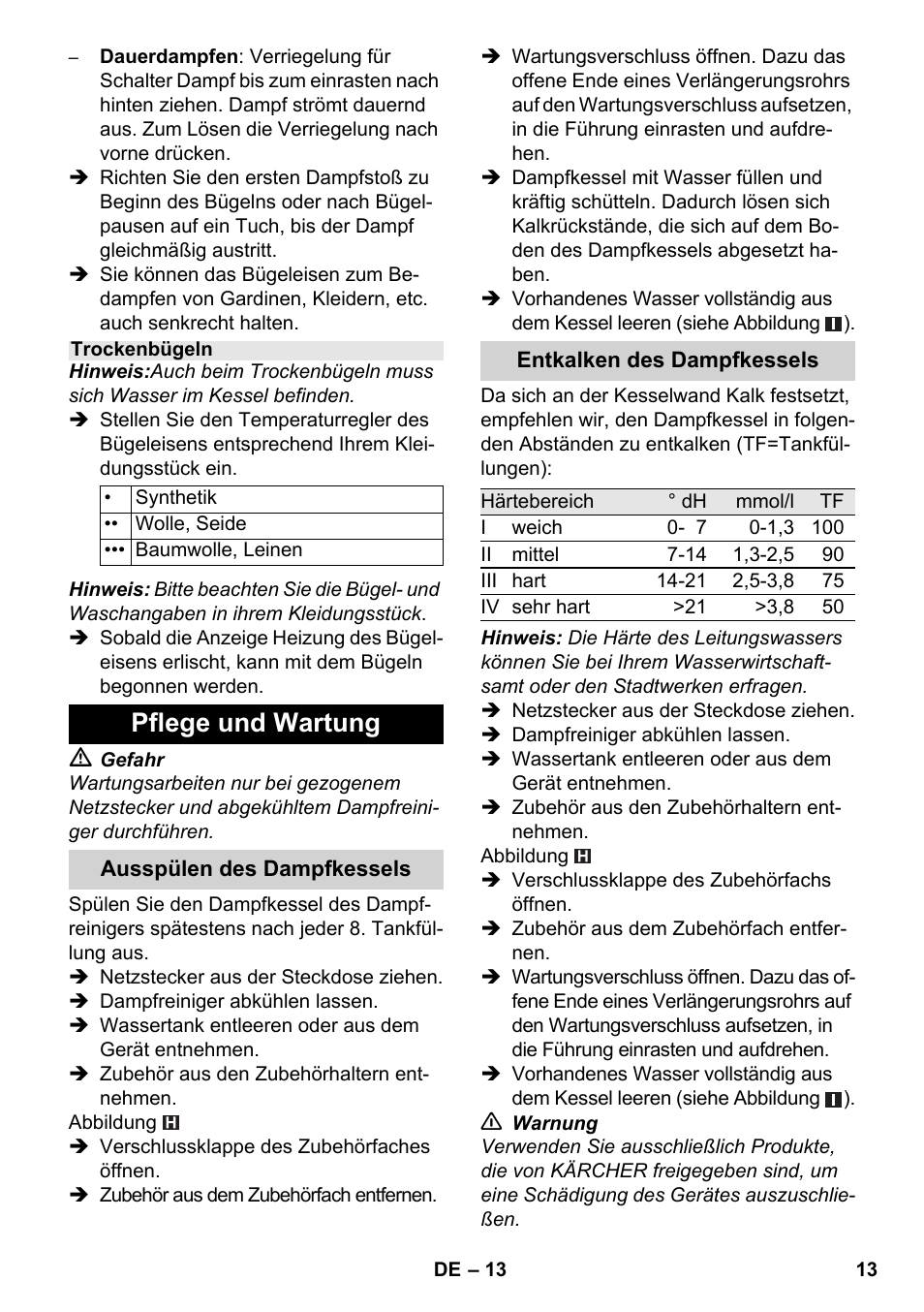 Pflege und wartung | Karcher SC 6-800 C User Manual | Page 13 / 326