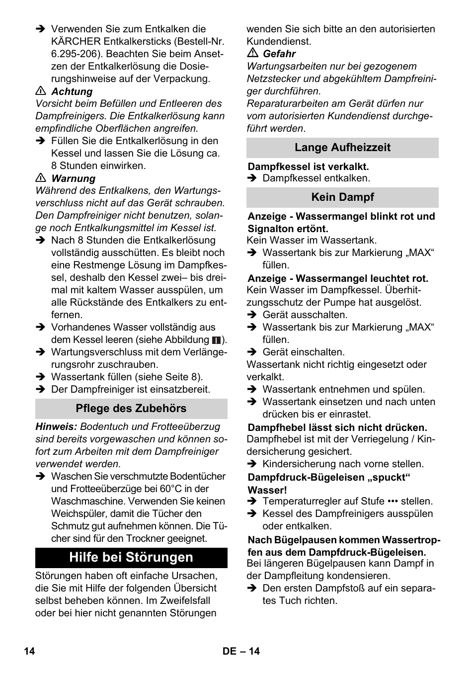 Hilfe bei störungen | Karcher SC 6-800 C User Manual | Page 14 / 326