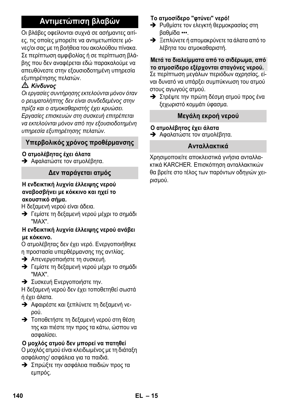 Αντιμετώπιση βλαβών | Karcher SC 6-800 C User Manual | Page 140 / 326