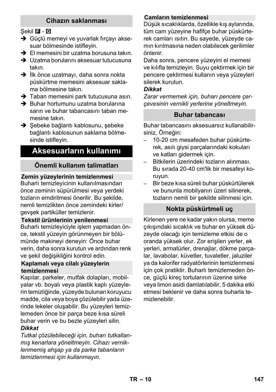 Aksesuarların kullanımı | Karcher SC 6-800 C User Manual | Page 147 / 326