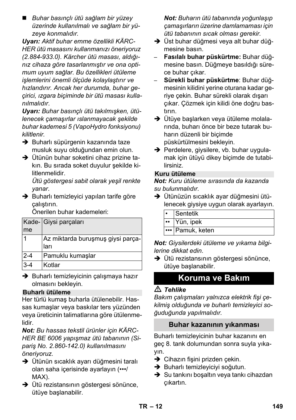 Koruma ve bakım | Karcher SC 6-800 C User Manual | Page 149 / 326