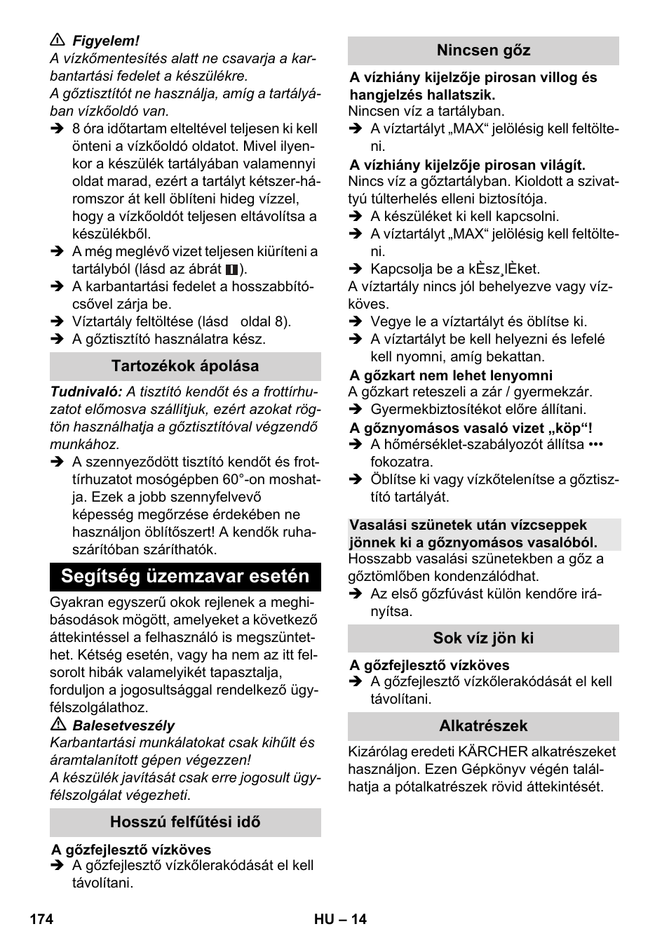 Segítség üzemzavar esetén | Karcher SC 6-800 C User Manual | Page 174 / 326