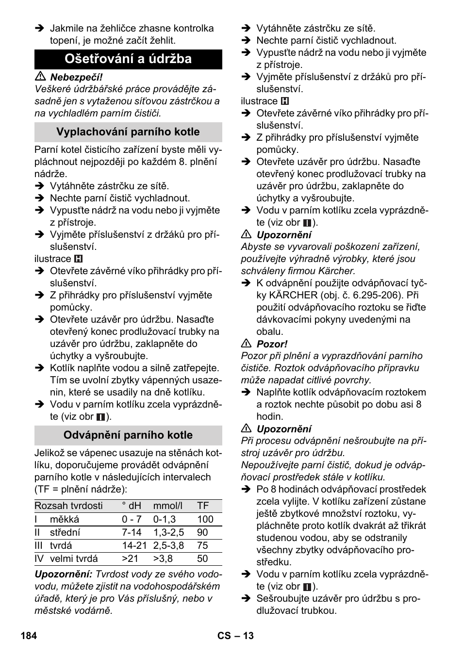 Ošetřování a údržba | Karcher SC 6-800 C User Manual | Page 184 / 326