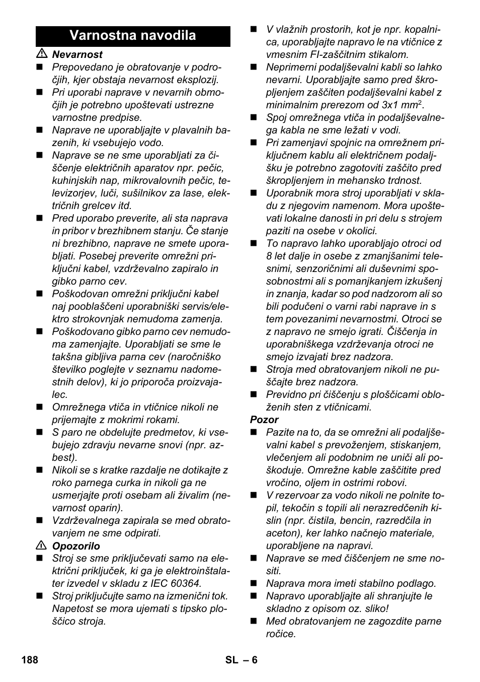 Varnostna navodila | Karcher SC 6-800 C User Manual | Page 188 / 326