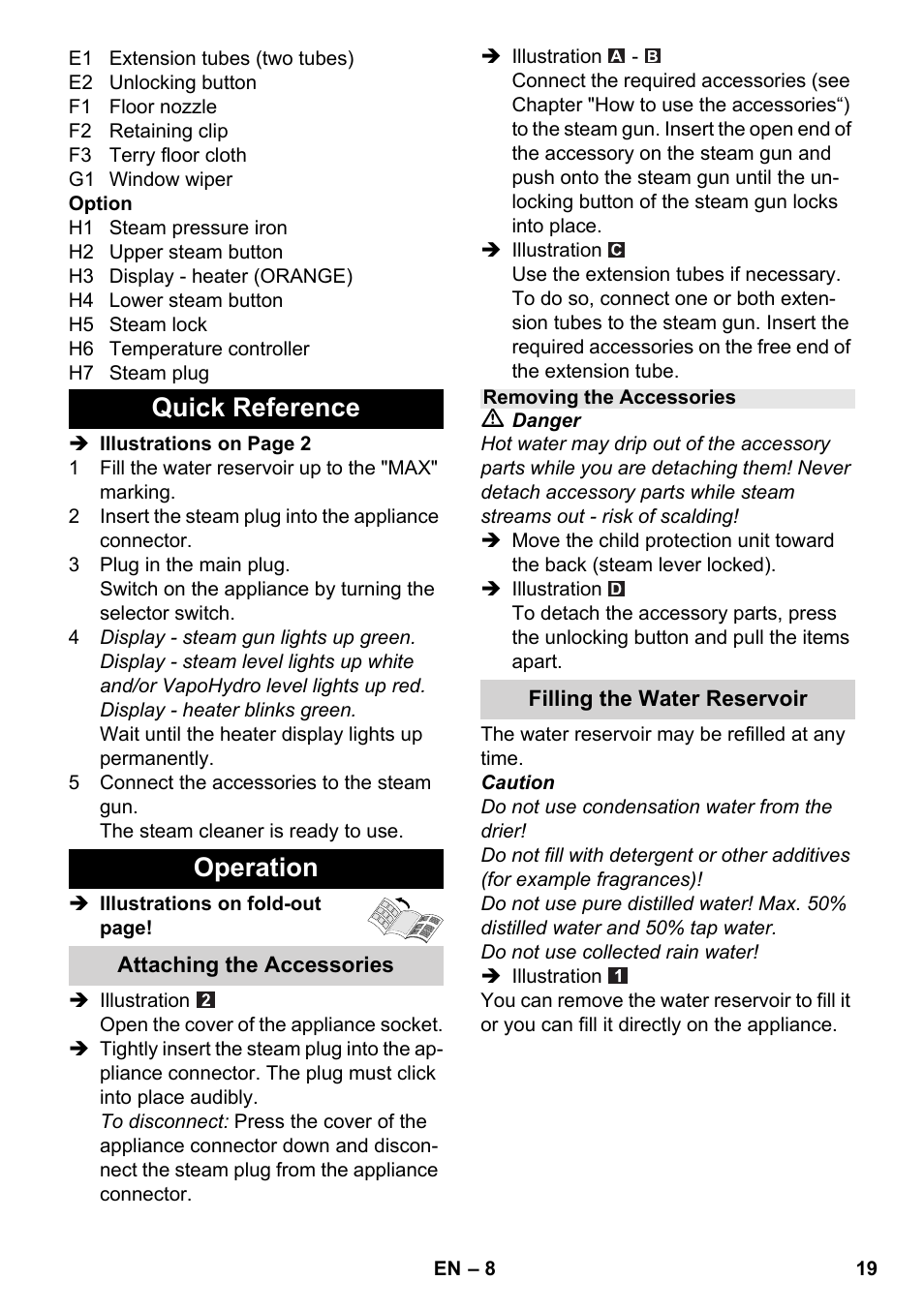 Quick reference operation | Karcher SC 6-800 C User Manual | Page 19 / 326