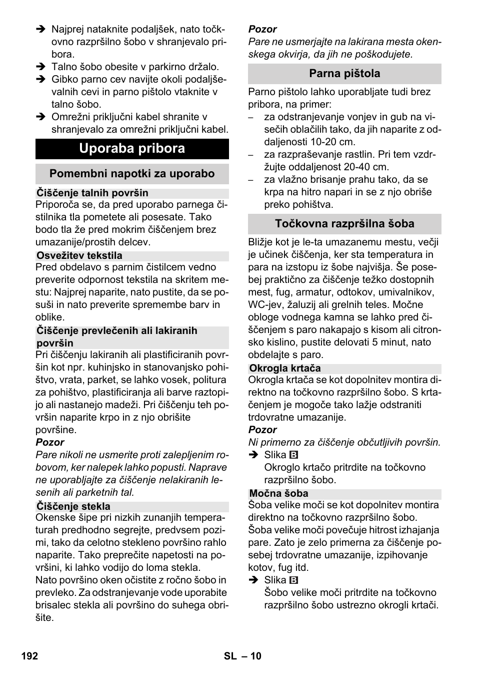 Uporaba pribora | Karcher SC 6-800 C User Manual | Page 192 / 326