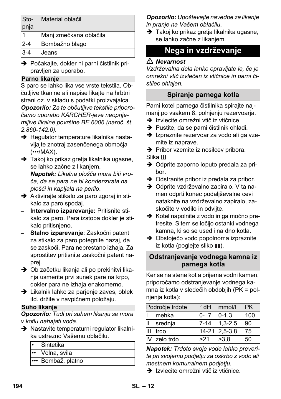 Nega in vzdrževanje | Karcher SC 6-800 C User Manual | Page 194 / 326