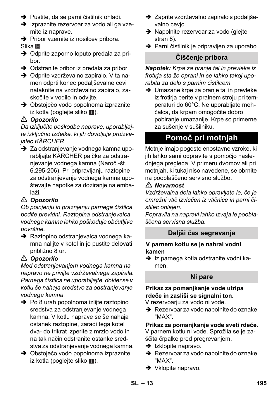 Pomoč pri motnjah | Karcher SC 6-800 C User Manual | Page 195 / 326