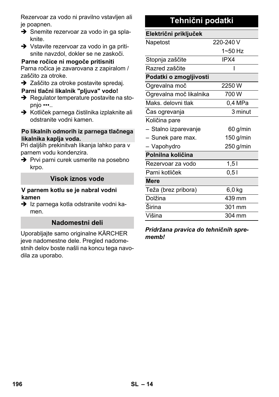 Tehnični podatki | Karcher SC 6-800 C User Manual | Page 196 / 326