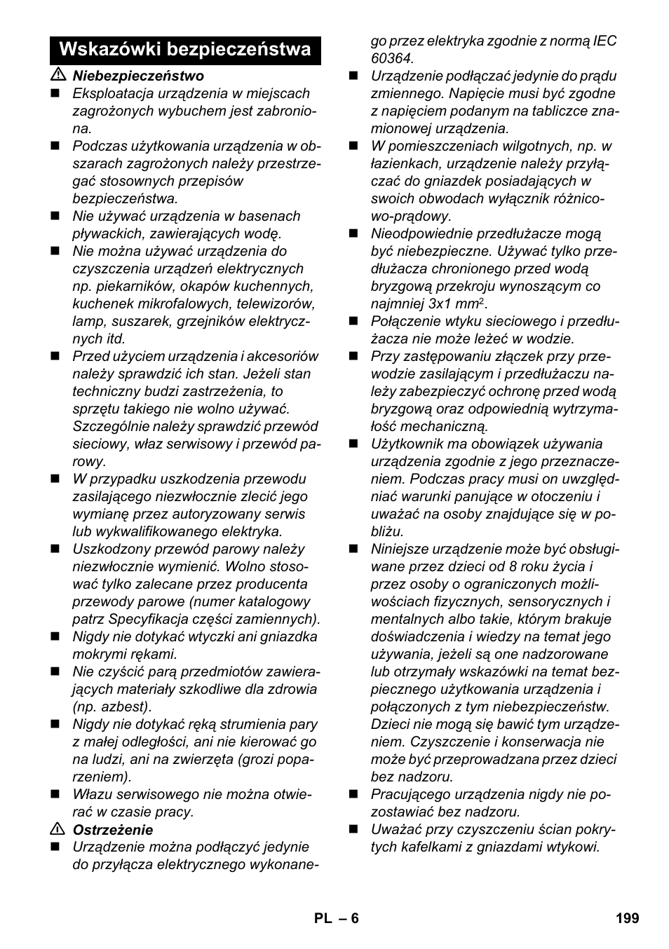 Wskazówki bezpieczeństwa | Karcher SC 6-800 C User Manual | Page 199 / 326