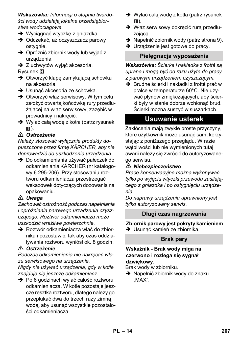Usuwanie usterek | Karcher SC 6-800 C User Manual | Page 207 / 326
