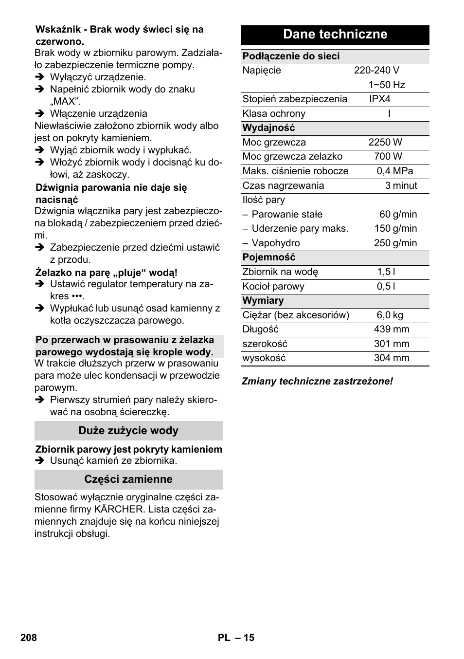 Dane techniczne | Karcher SC 6-800 C User Manual | Page 208 / 326