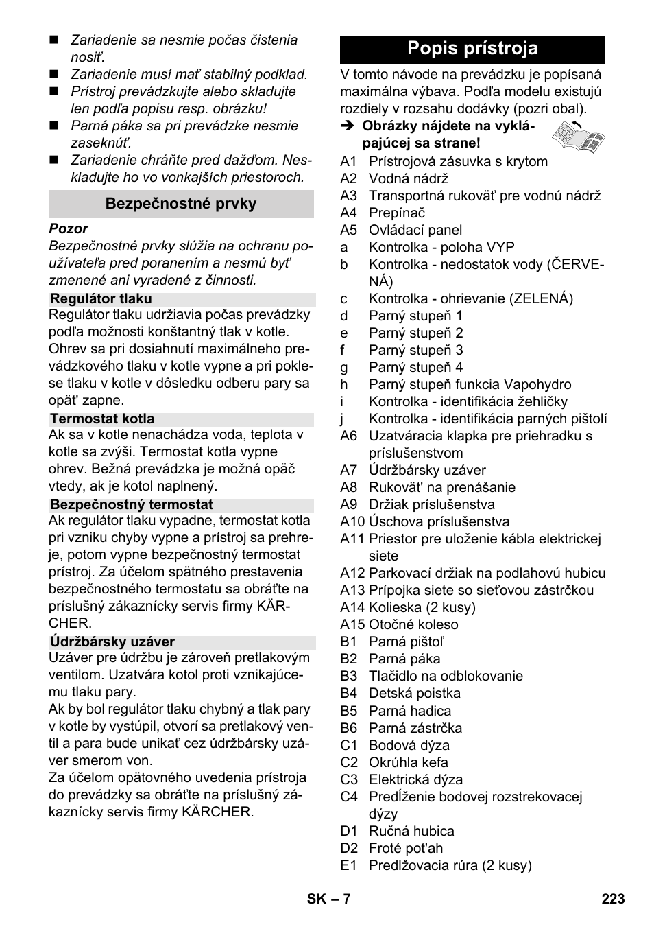 Popis prístroja | Karcher SC 6-800 C User Manual | Page 223 / 326