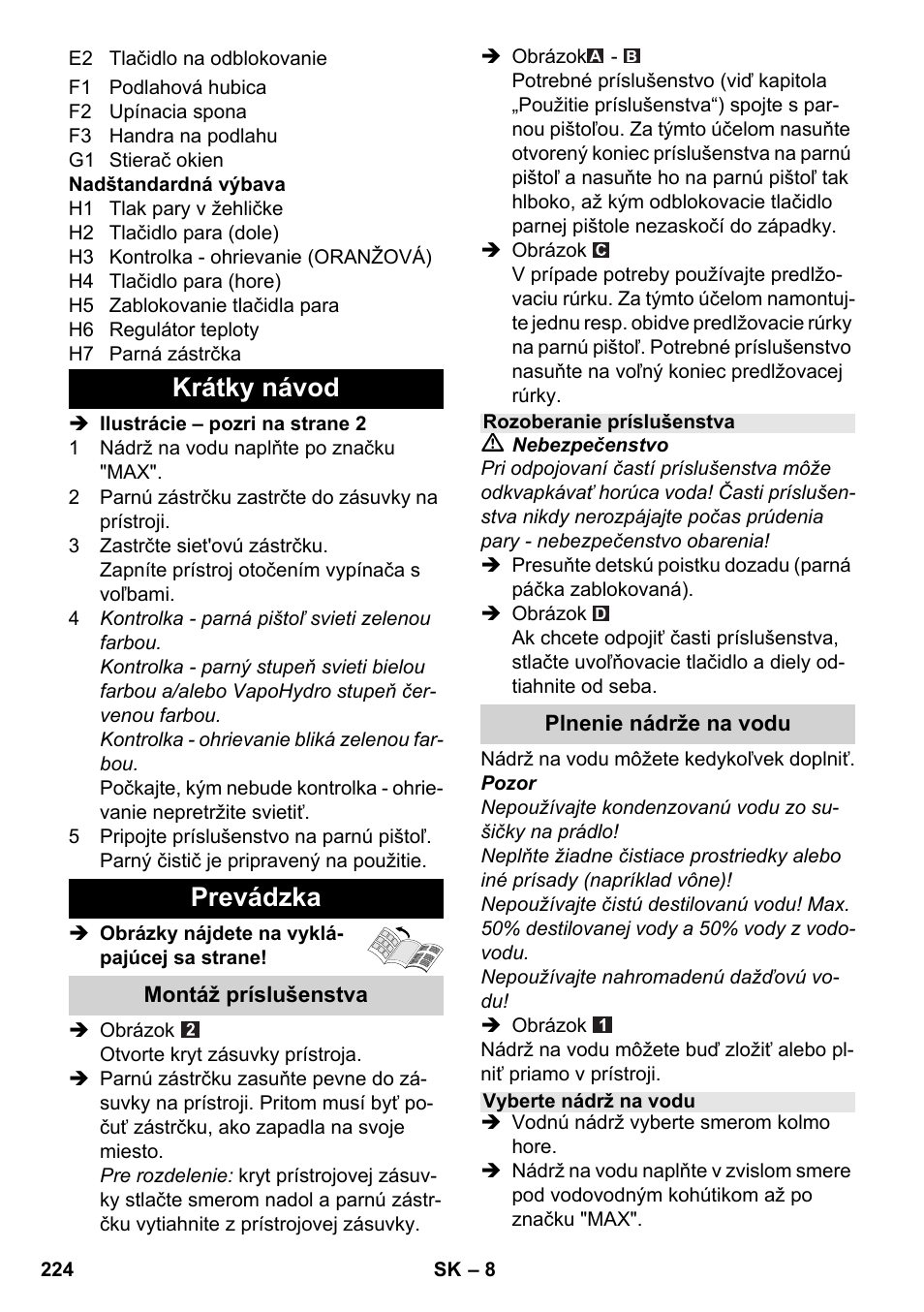Krátky návod prevádzka | Karcher SC 6-800 C User Manual | Page 224 / 326