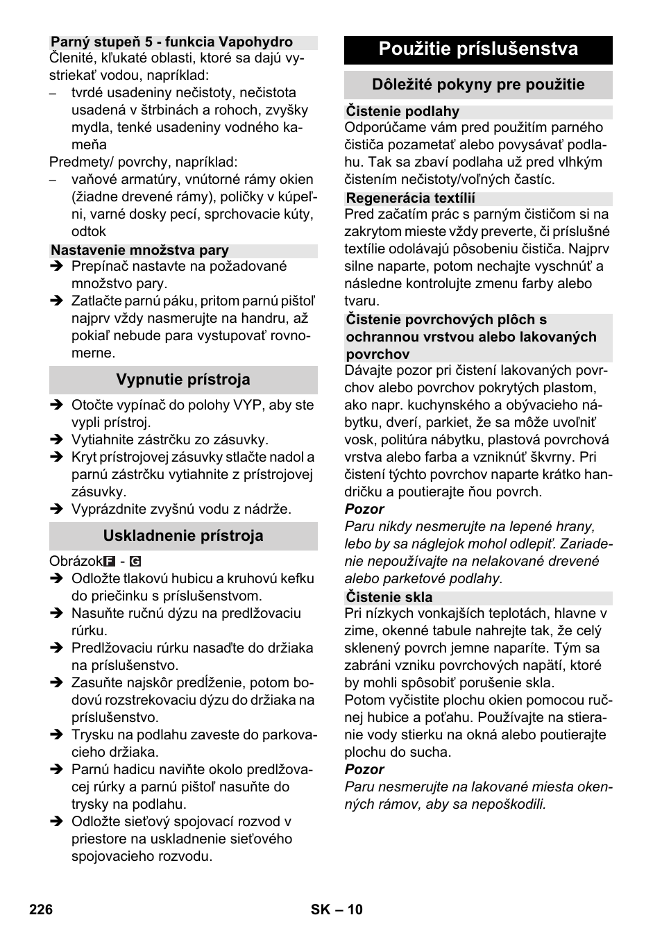 Použitie príslušenstva | Karcher SC 6-800 C User Manual | Page 226 / 326