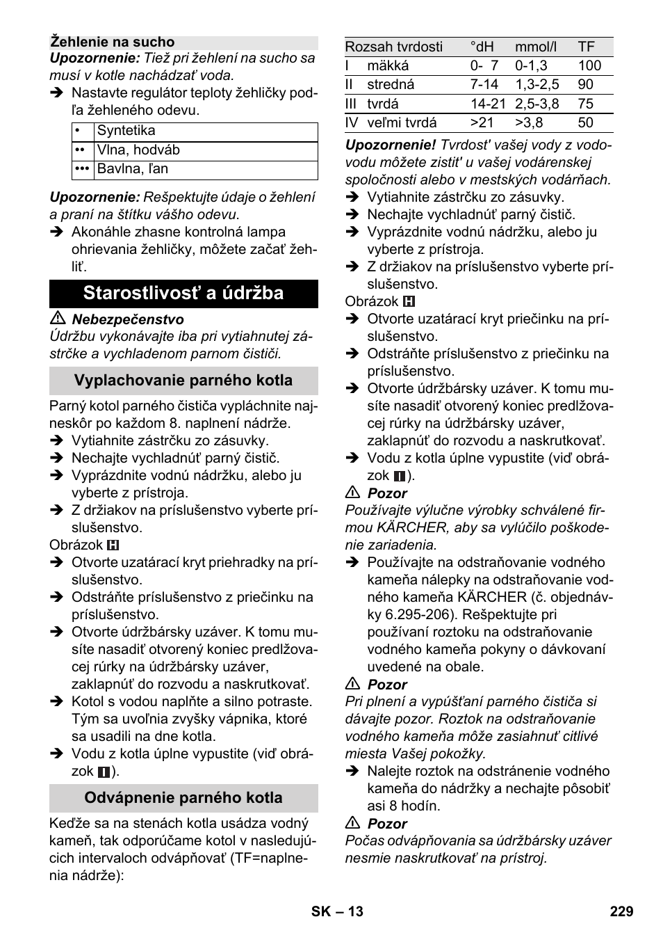 Starostlivosť a údržba | Karcher SC 6-800 C User Manual | Page 229 / 326