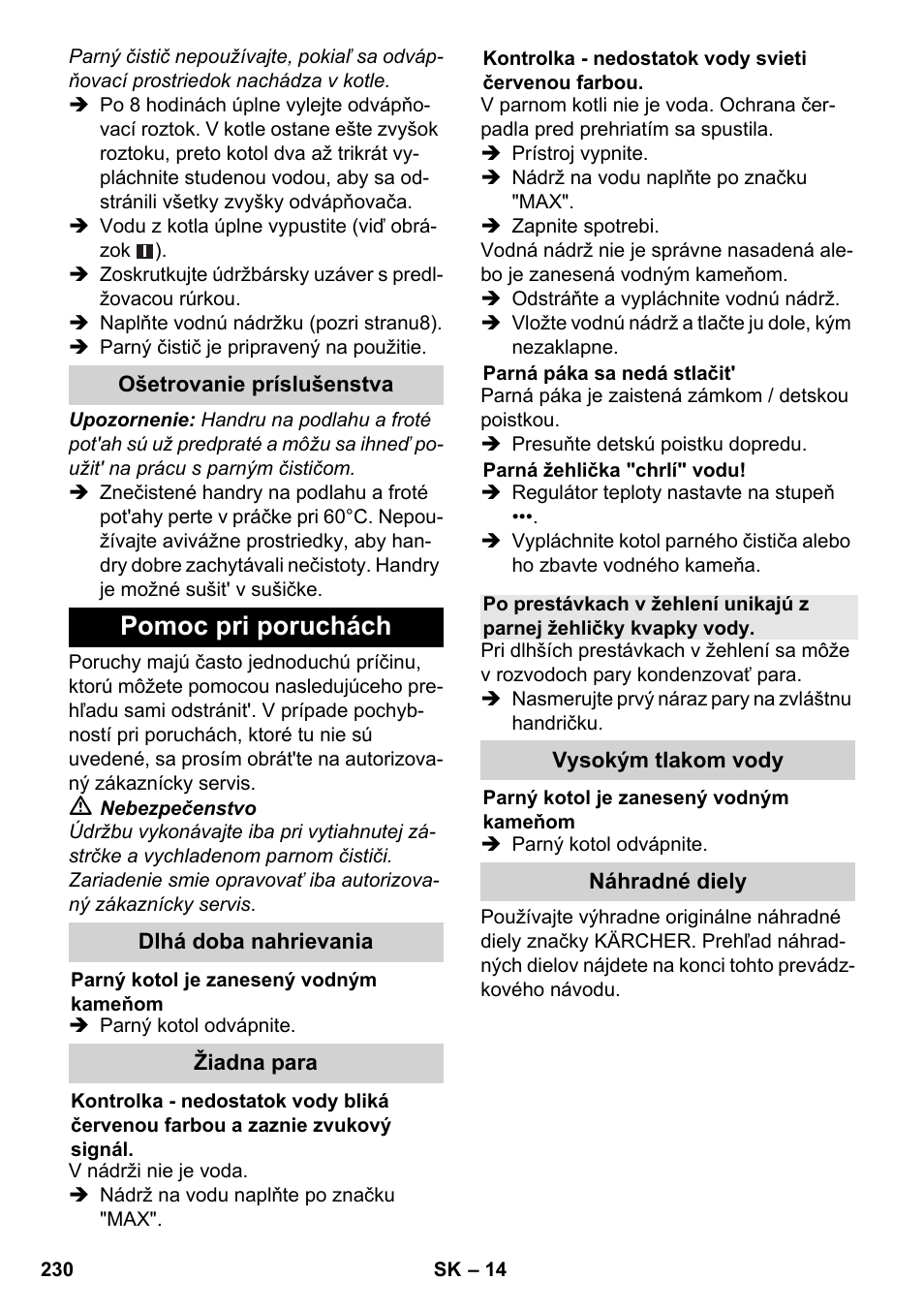 Pomoc pri poruchách | Karcher SC 6-800 C User Manual | Page 230 / 326