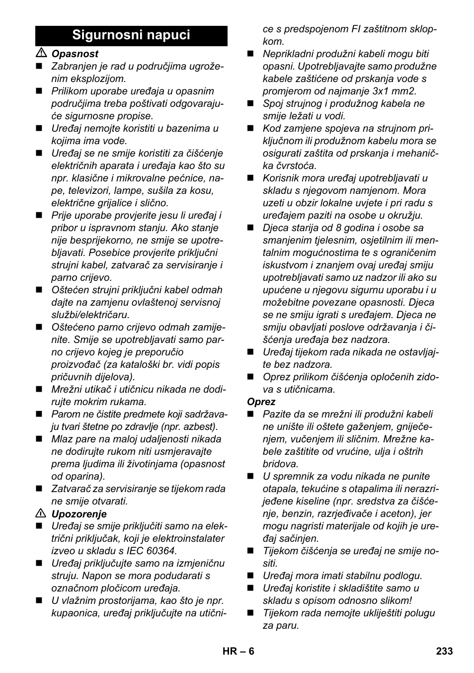 Sigurnosni napuci | Karcher SC 6-800 C User Manual | Page 233 / 326