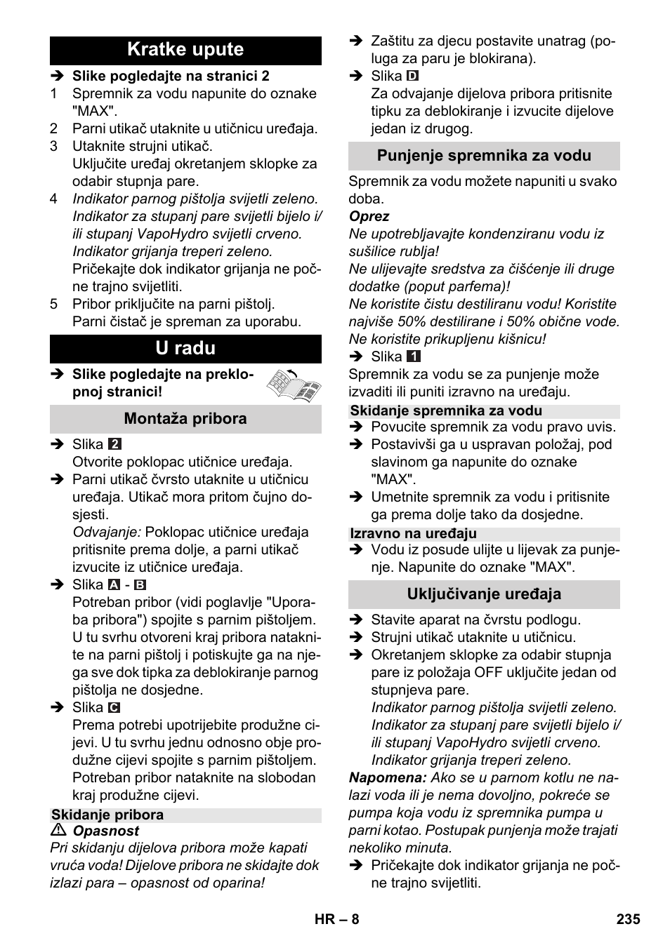 Kratke upute u radu | Karcher SC 6-800 C User Manual | Page 235 / 326